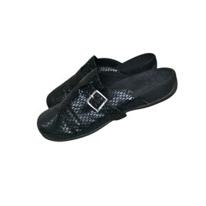 Vionic Calgary Leather snake print  Black Orthaheel Comfort Mule Clogs  Sz. 7